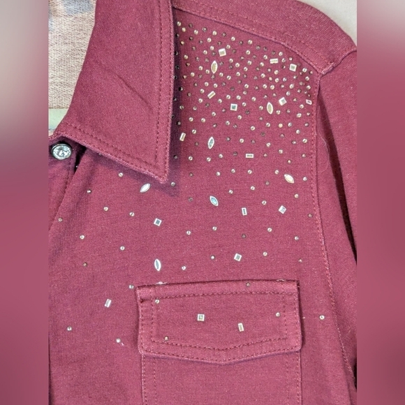 Dream Jeannes by Quacker Factory burgundy medium button up sequined - Picture 7 of 14